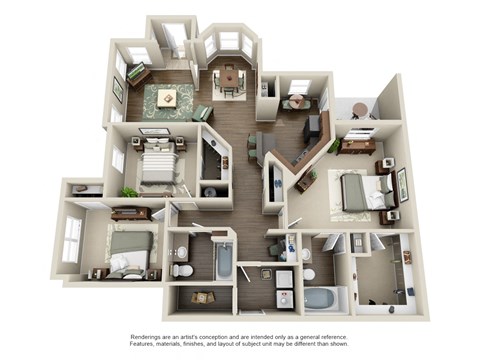 Floor plan for 3 beds, 2 baths, 1447 sqft